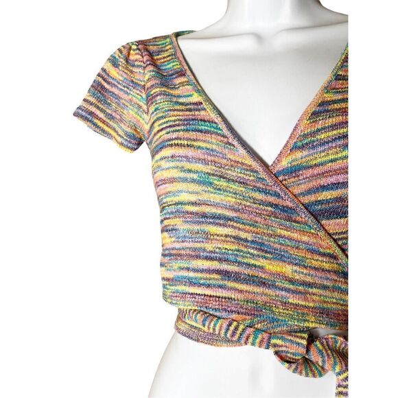 4SI3NNA Kristina‎ Knit Wrap Crop Top Pink Multi Size S - Picture 3 of 8